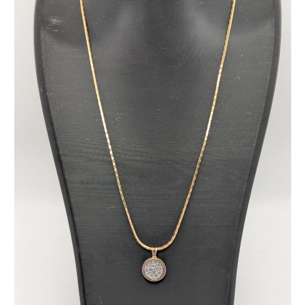 PARKLANE Gold Tone Rhinestone Pendant Necklace Round Pave Crystal 18 In READ